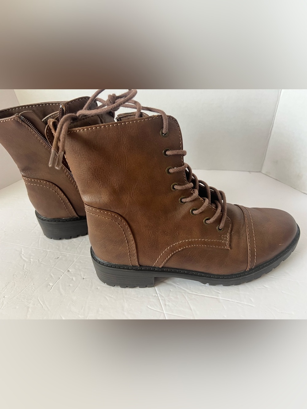 Target Women’s Brown Lace-Up Combat Boots with Side Zipper Size 9